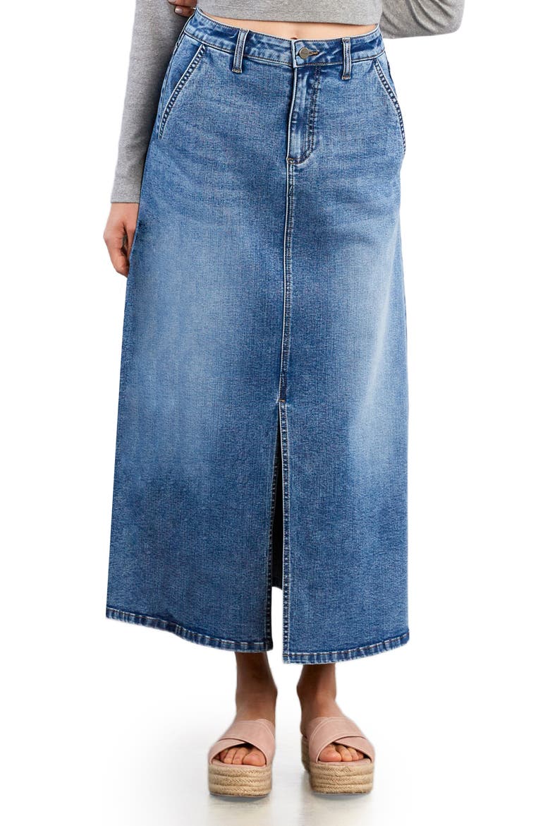 Denim Maxi Skirt, Main, color, BARN BLUE