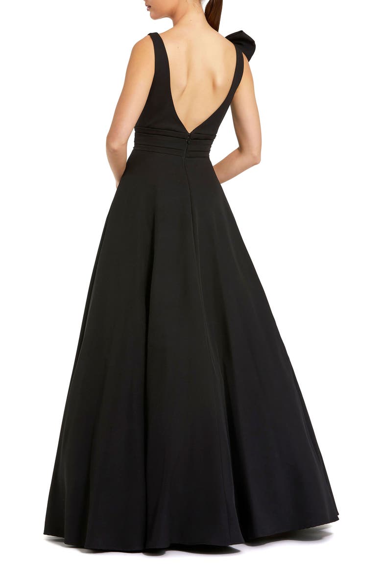 Women's Crepe Sleeveless Plunge Neck Ballgown With Bow, Alternate, color, Black