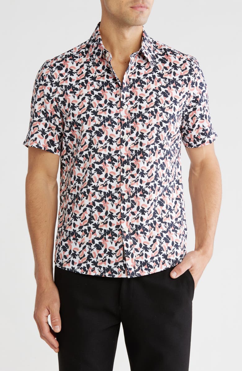 Michael Kors Slim Fit Floral Short-Sleeve Button-Up Shirt, Main, color,
