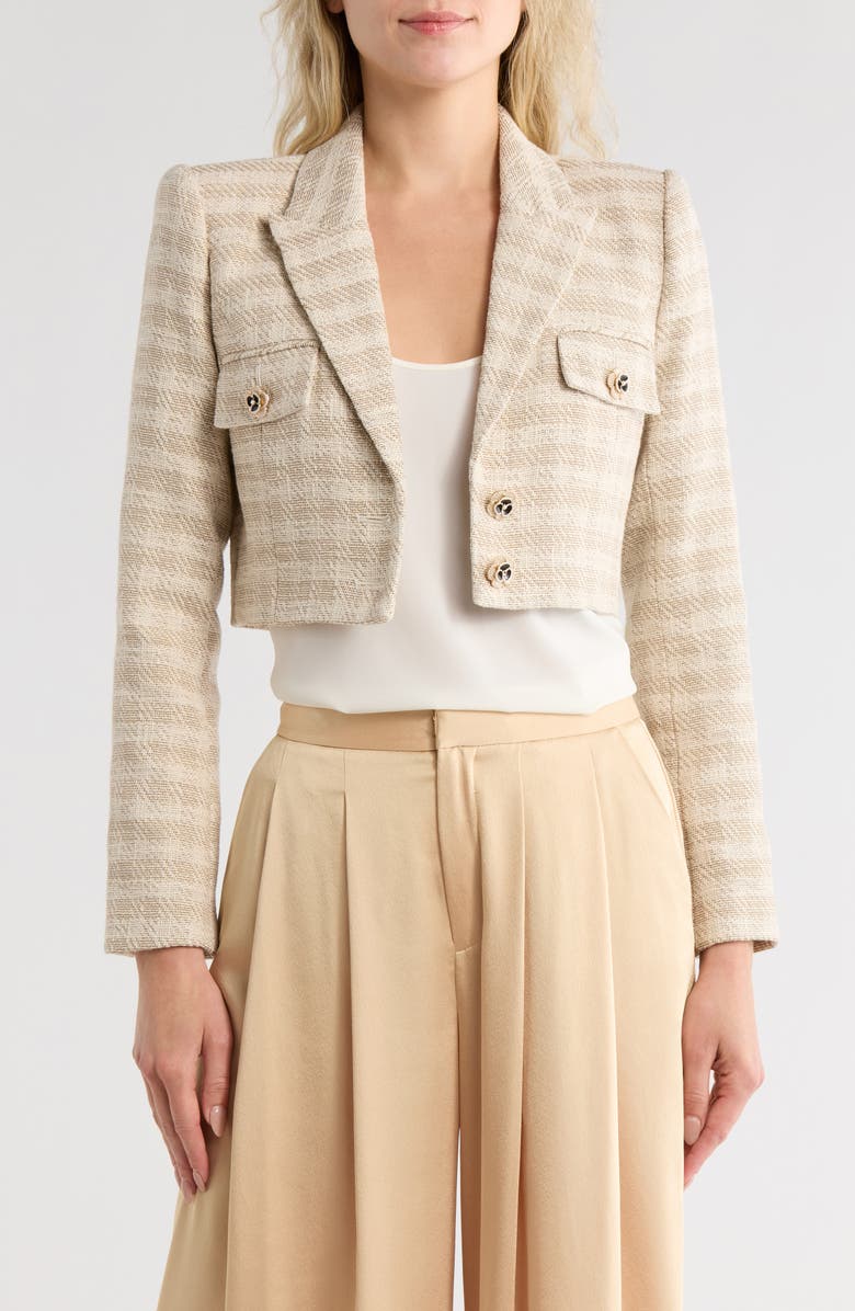 L'AGENCE Maura Crop Jacket, Main, color, Ecru/ Gold