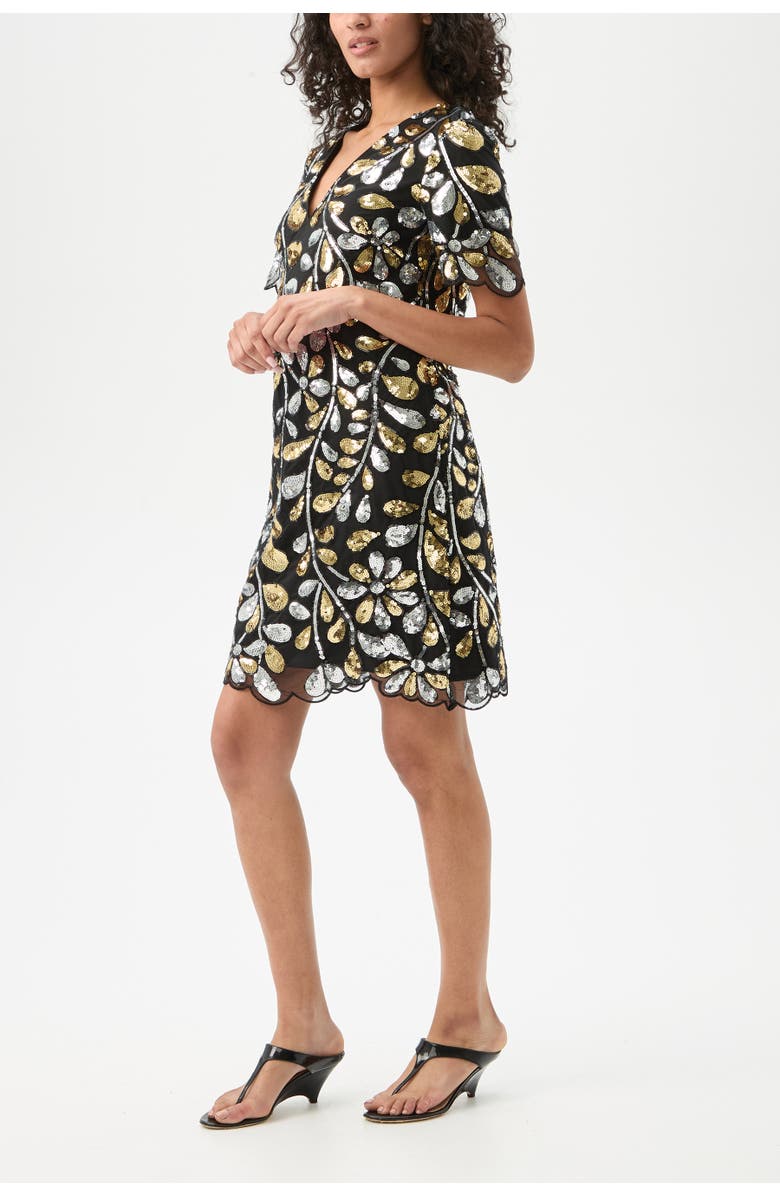 Trina Turk Obelle 2 Short Sleeve Sequin Dress, Alternate, color, Black/Gold