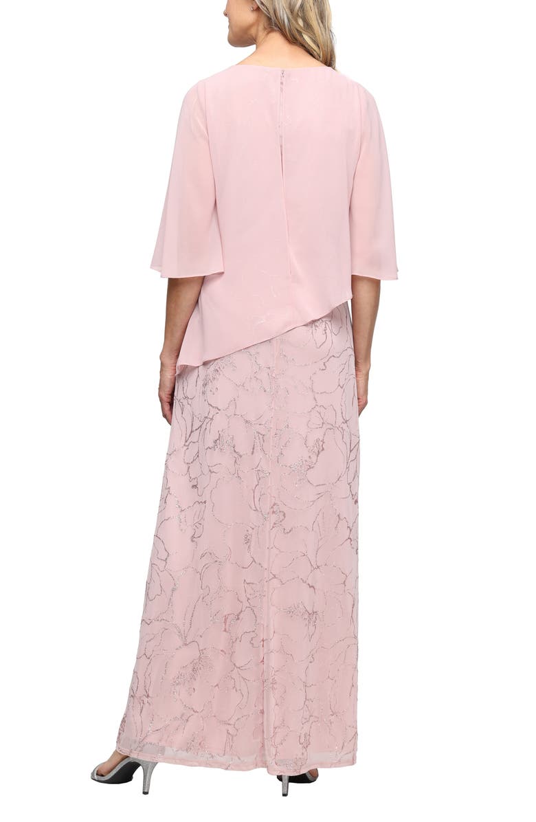 SL FASHIONS Cape Sleeve Floral Glitter Mesh Gown, Alternate, color, Blush