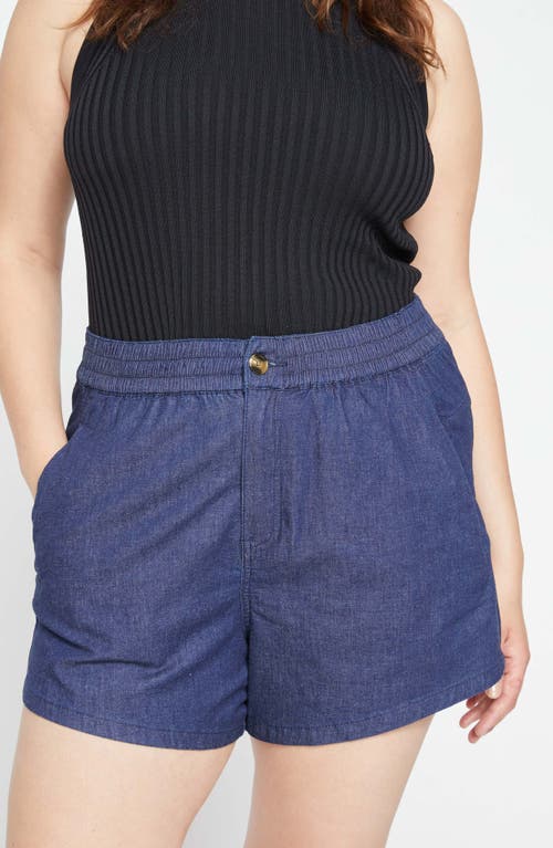 Universal Standard Capri Cotton Chambray Shorts In Purple
