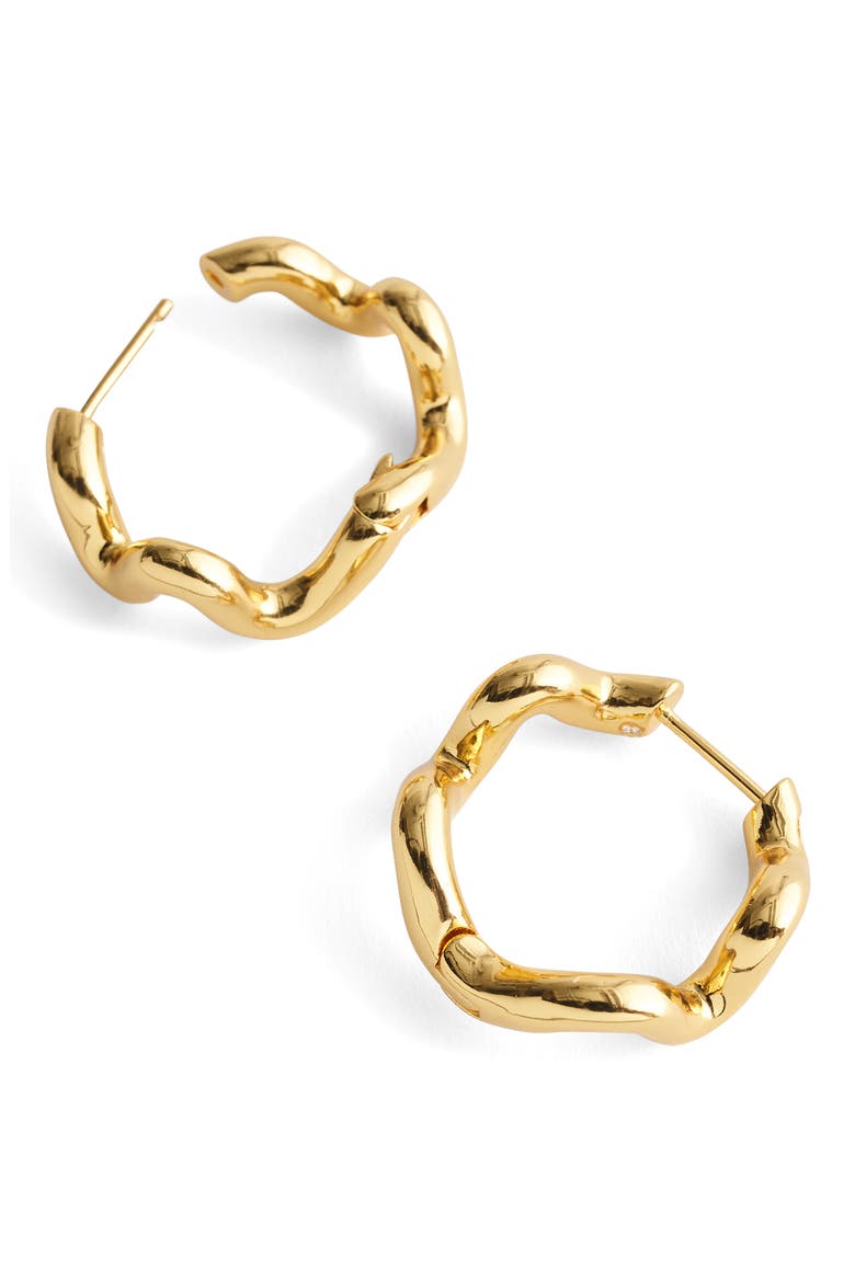 Demi Fine Wavy Double Hoop Huggie Earrings, Main, color, ANTIQUE GOLD