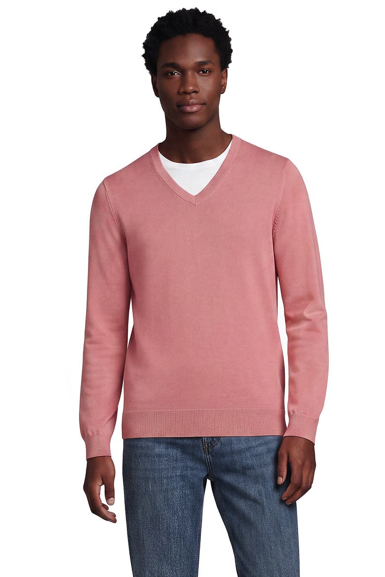 Fine Gauge Cotton V-neck Sweater, Main, color, Vintage Mauve