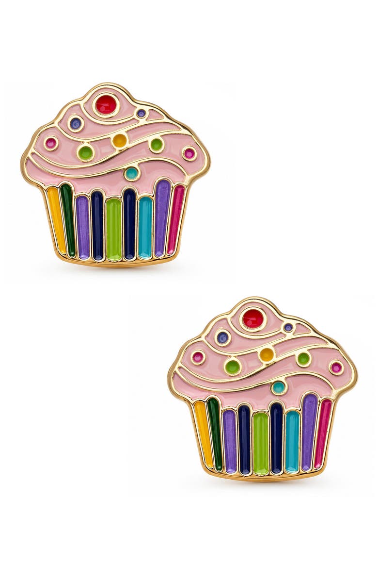 Kids' Cupcake Enamel Stud Earrings, Main, color, PINK