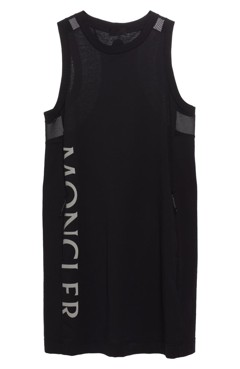 Moncler Logo Sleeveless Mixed Media Shift Dress, Alternate, color, 