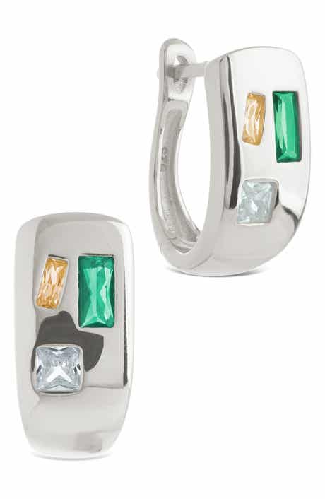 Sterling Forever Bristol Art Deco Huggie Hoop Earrings
