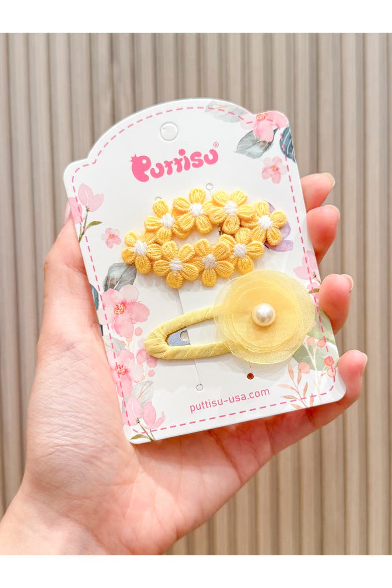 2-piece Hair Clip Set - Tulle Bloom Petals, Alternate, color, Dandelion Wishes - Yellow