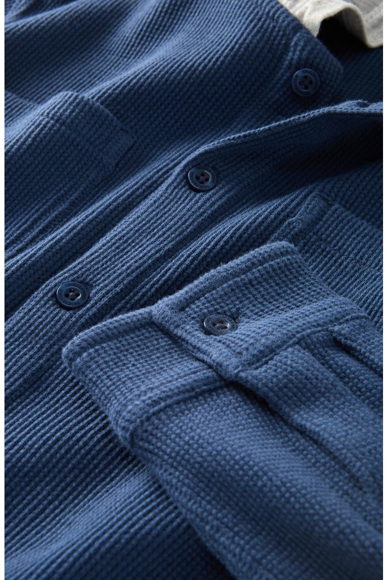 Kids' Hooded Waffle Stitch Button-Up Shirt, Alternate, color, NAVY DENIM