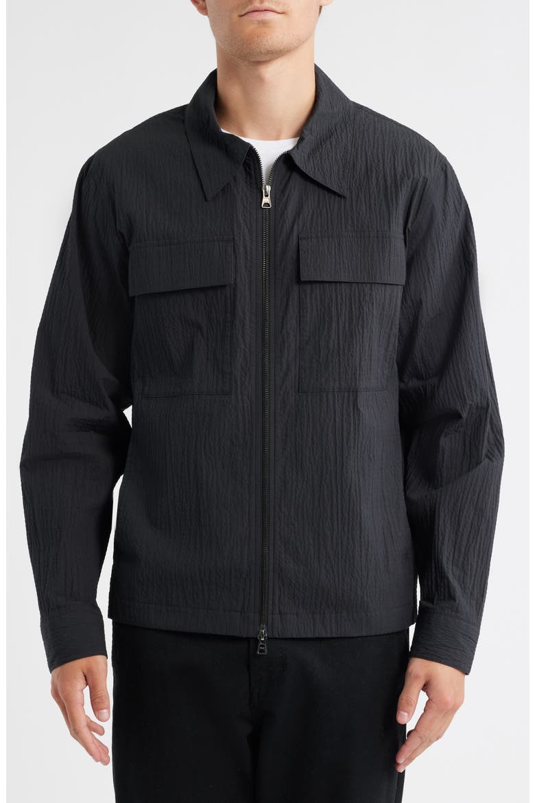 Alban 5721 Cotton Seersucker Zip-Up Shirt Jacket, Alternate, color, BLACK
