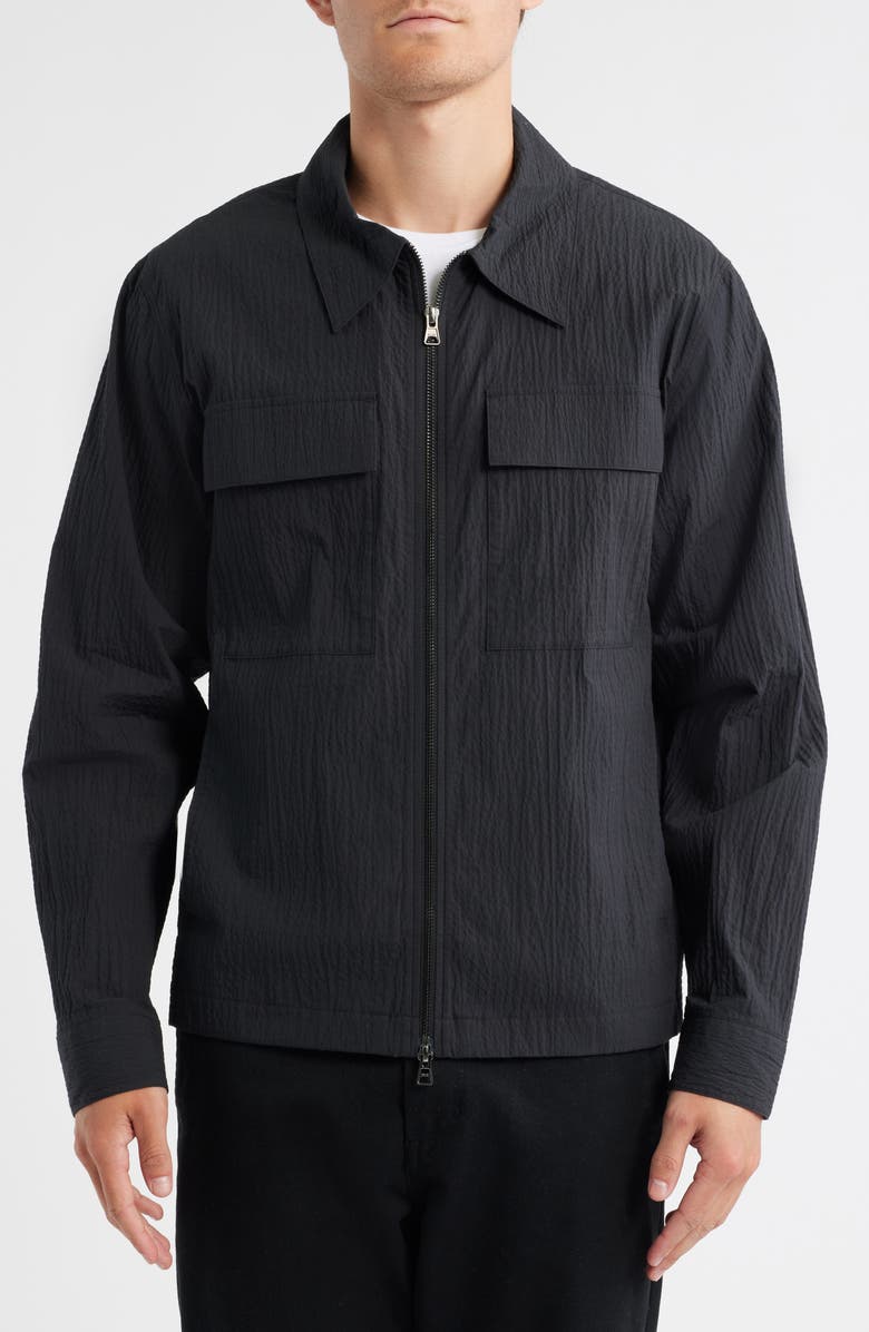 NN07 Alban 5721 Cotton Seersucker Zip-Up Shirt Jacket, Alternate, color, Black