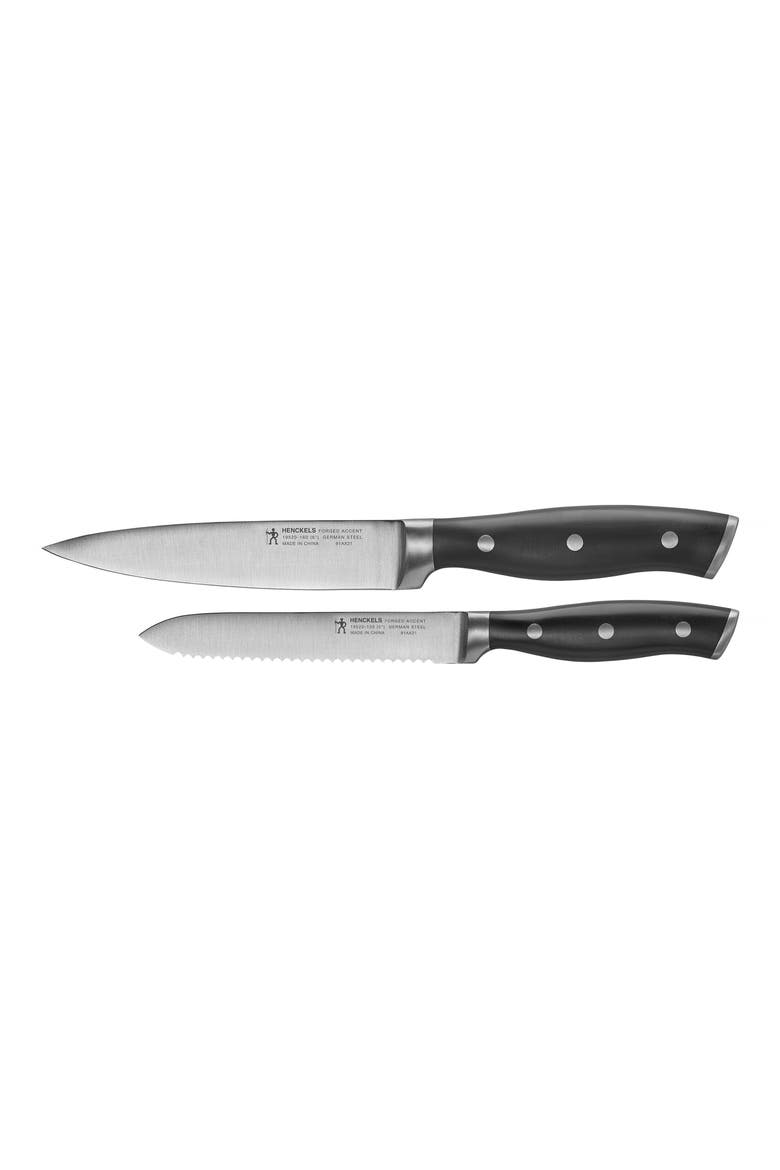 Forged Accent Serrated Utility & Chef's Knife Set, Main, color, BLACK