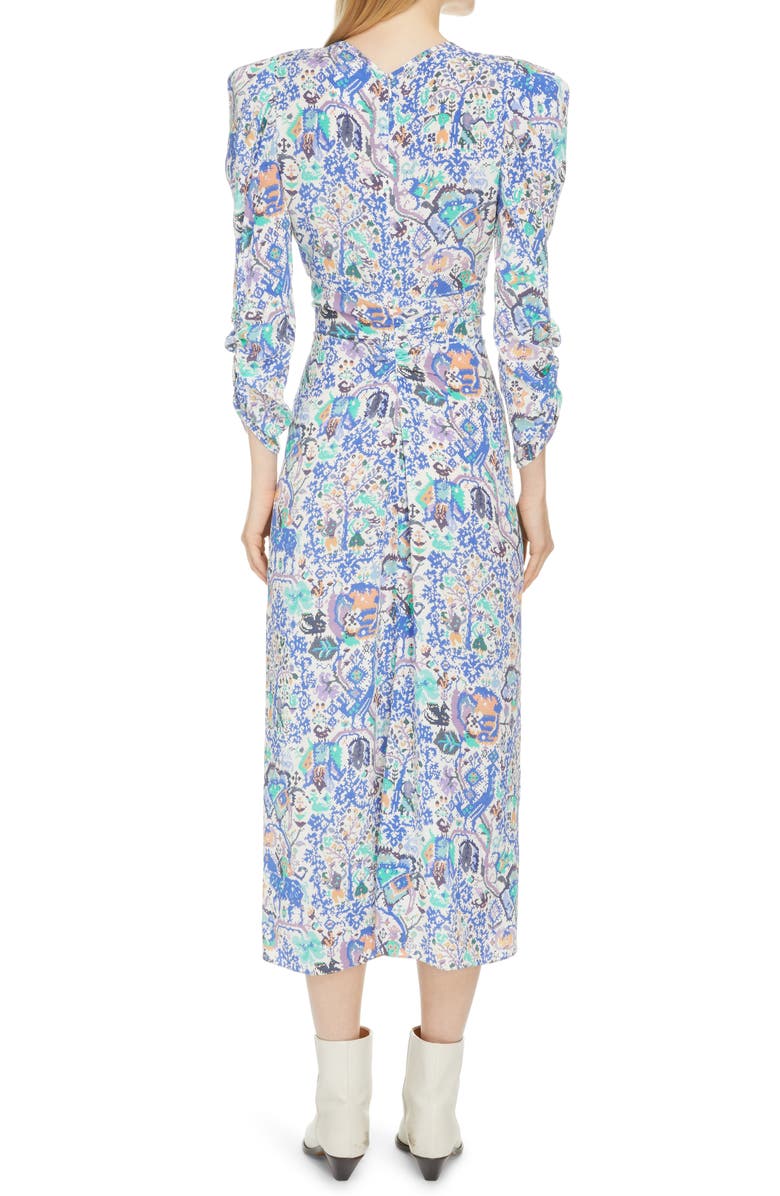 Isabel Marant Albi Dot Print Ruched Stretch Silk Dress, Alternate, color,