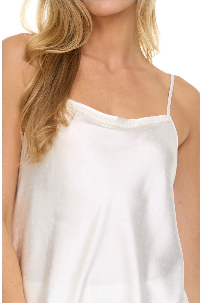 Jamie Pin Dot Satin Capri Pajamas with Faux Pearl Trim, Alternate, color, IVORY