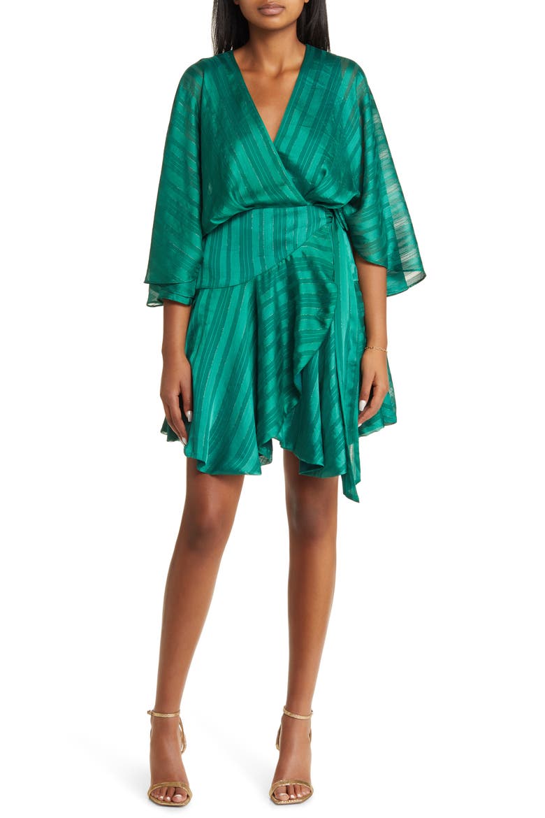 Vonda Stripe Jacquard Long Sleeve Satin Minidress, Main, color, FOREST