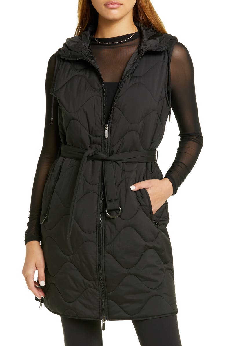 Zella Belted Quilted Longline Recycled Polyester Vest, Main, color,