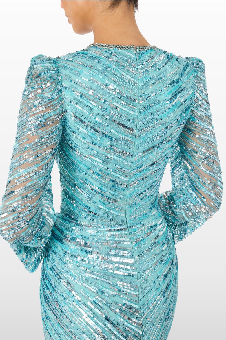 Darcy Sequin-Embellished Dress, Alternate, color, Caribbean Turquoise