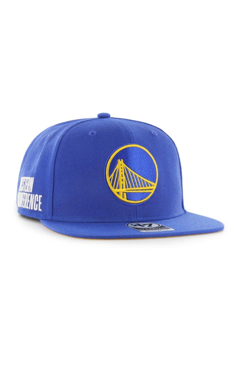 '47 Men's '47  Royal Golden State Warriors Sure Shot Captain Snapback Hat, Main, color, 