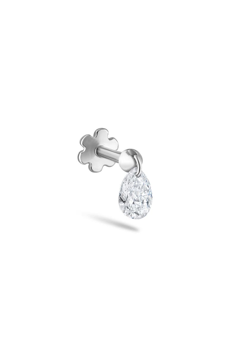 Single Floating Pear Diamond Charm Threaded Stud Earring, Main, color, WHITE GOLD