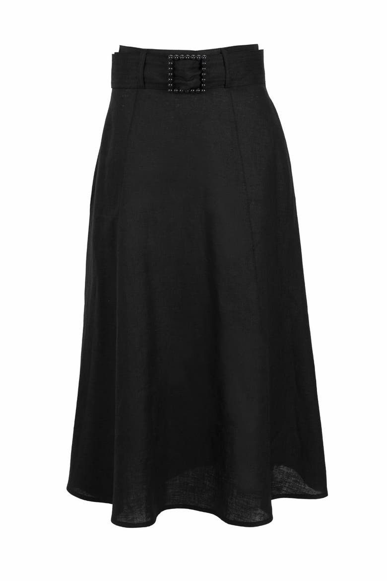 Skyler Midi Linen Skirt, Alternate, color, BLACK