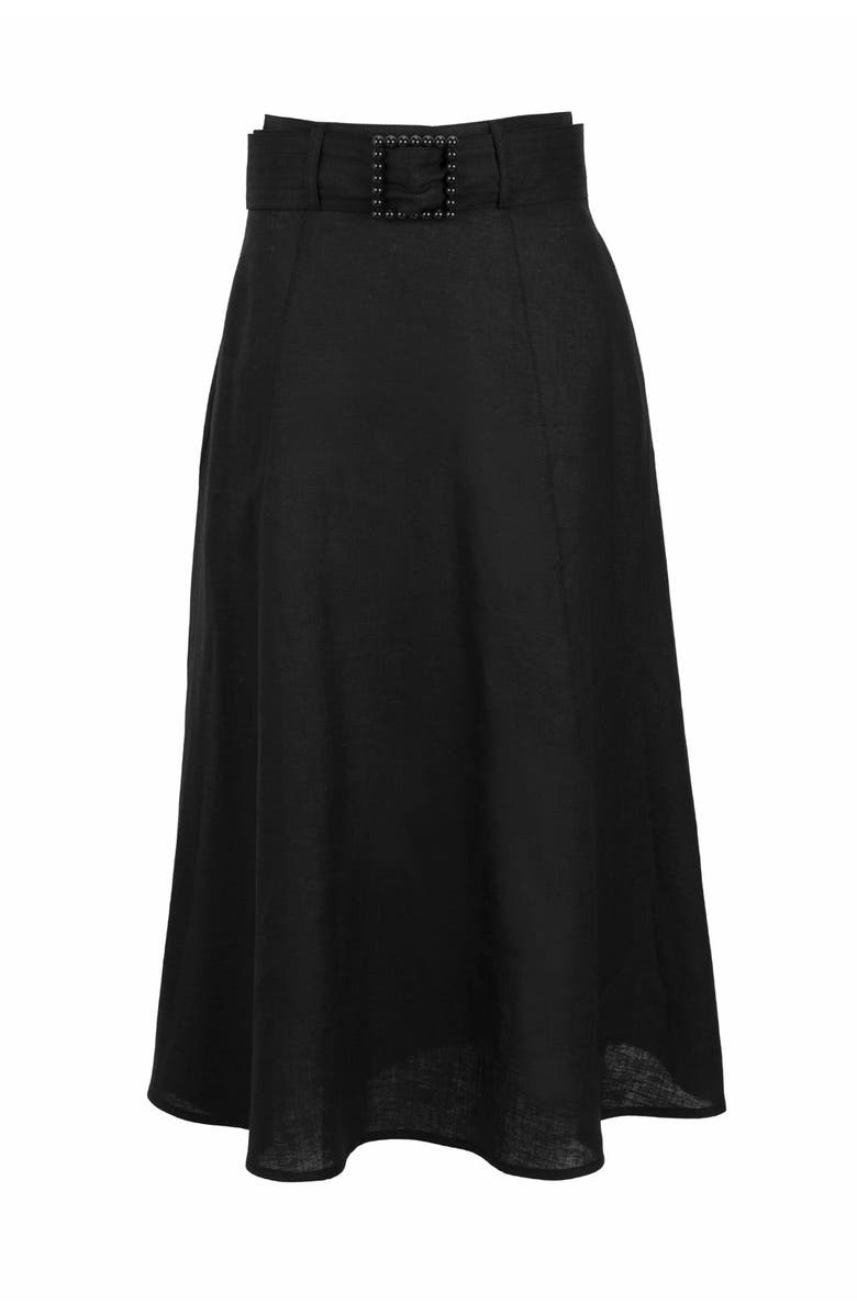 Exquise Skyler Midi Linen Skirt, Alternate, color, Black