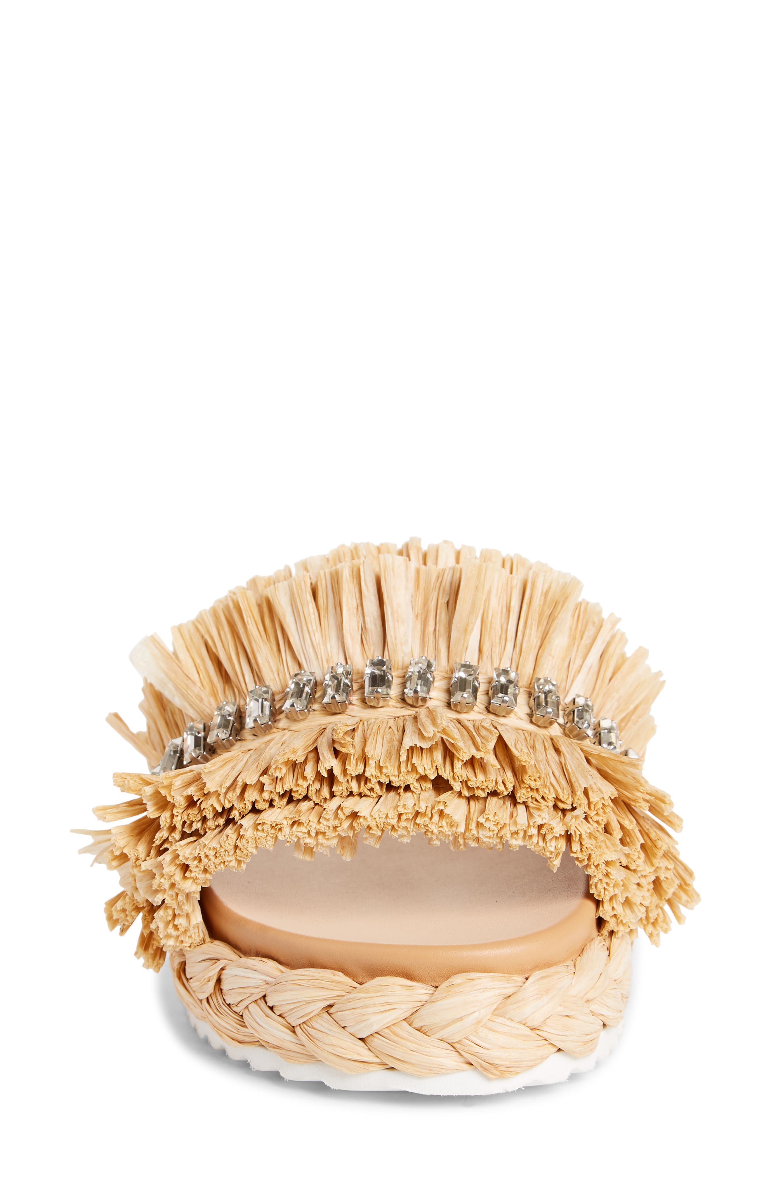 Prada Embellished Raffia Slide Sandal, Alternate, color, 
