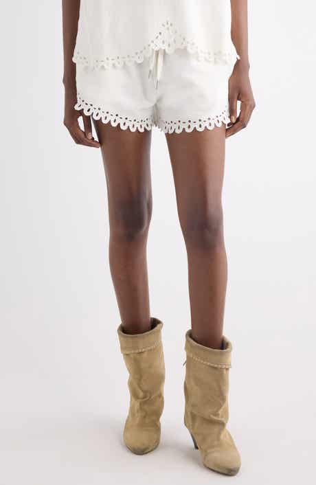 Balyme Eyelet Detail Cotton Drawstring Shorts
