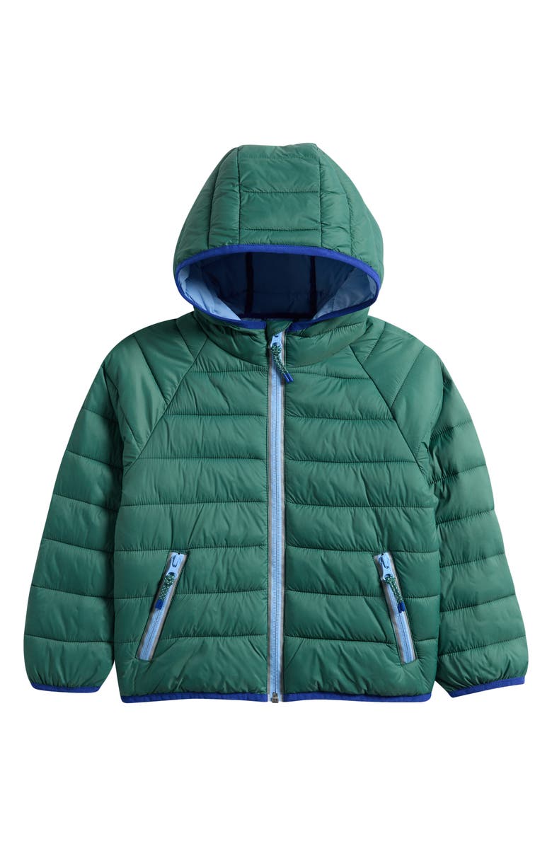 Mini Boden Kids' Pack Away Quilted Jacket, Main, color, Green And Blue