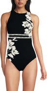 Lands' End Tugless High Neck Portrait Back One Piece Swimsuit