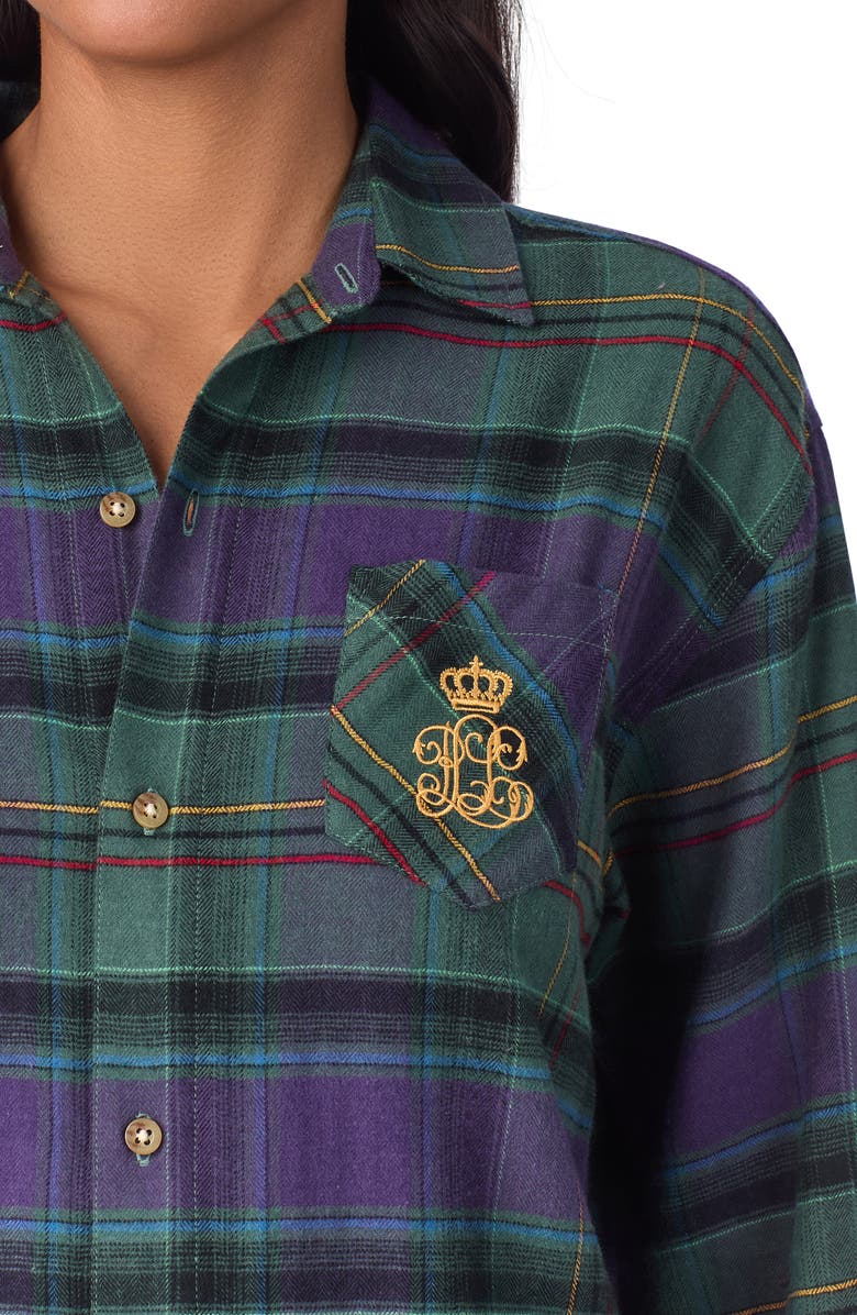 Lauren Ralph Lauren Plaid Flannel Embroidered Sleepshirt, Alternate, color, 