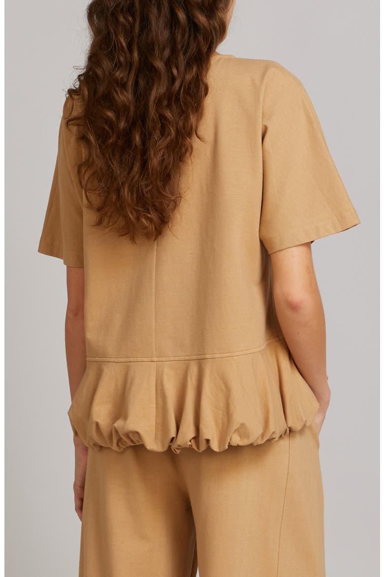 Jersey Bubble Hem Cotton & Linen Blend Top, Alternate, color, CAMEL