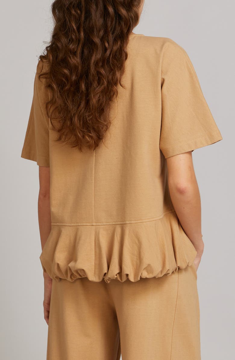 MM by Max Mara Jersey Bubble Hem Cotton & Linen Blend Top, Alternate, color, Camel