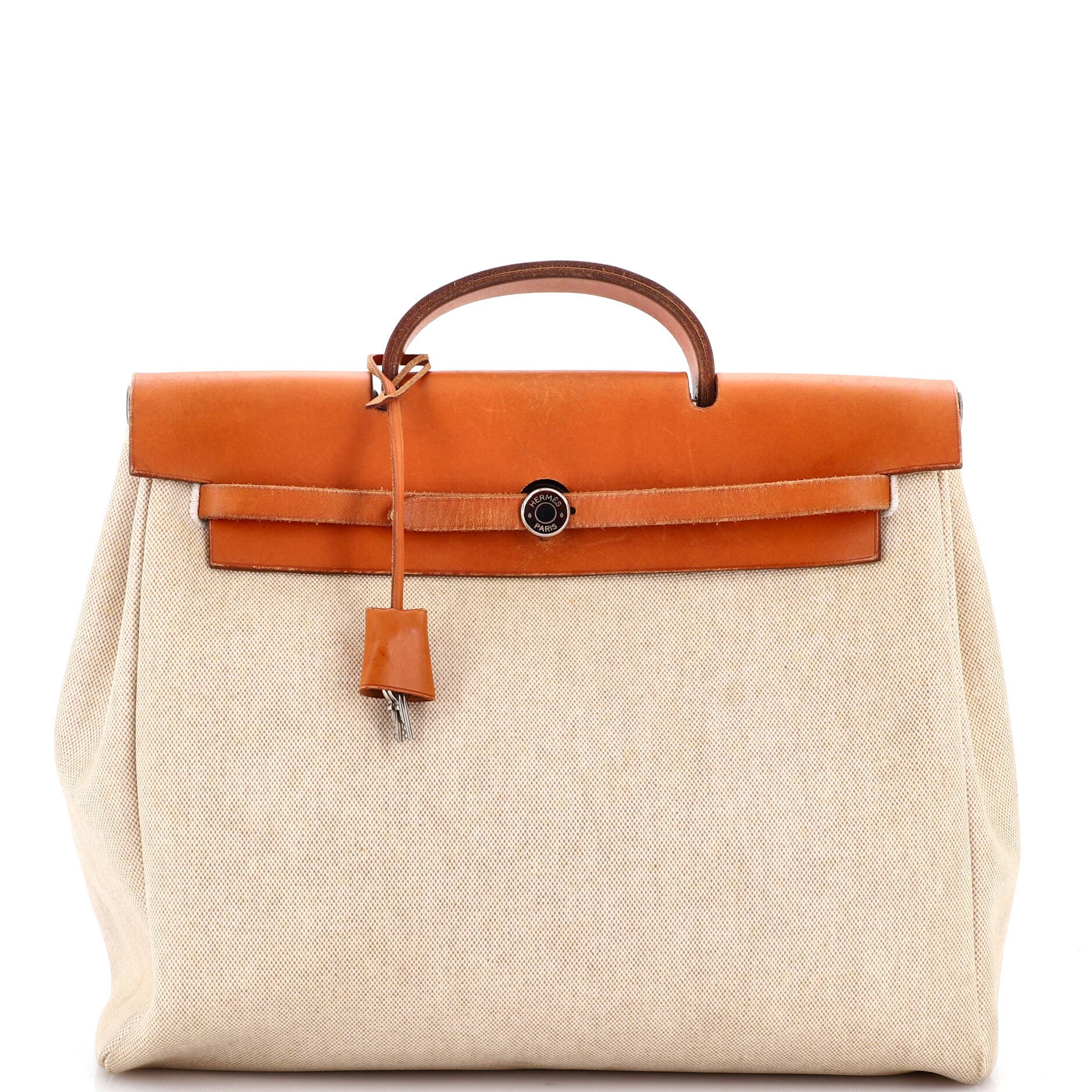 Pre-Owned Hermes Herbag Toile and Leather MM, Main, color, Ecru