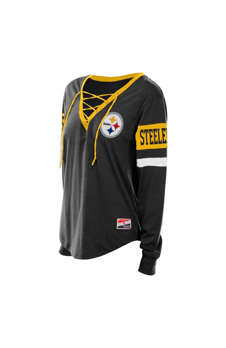 New Era Women's New Era Black Pittsburgh Steelers Plus Size Throwback Lace-Up Long Sleeve T-Shirt, Alternate, color, Black
