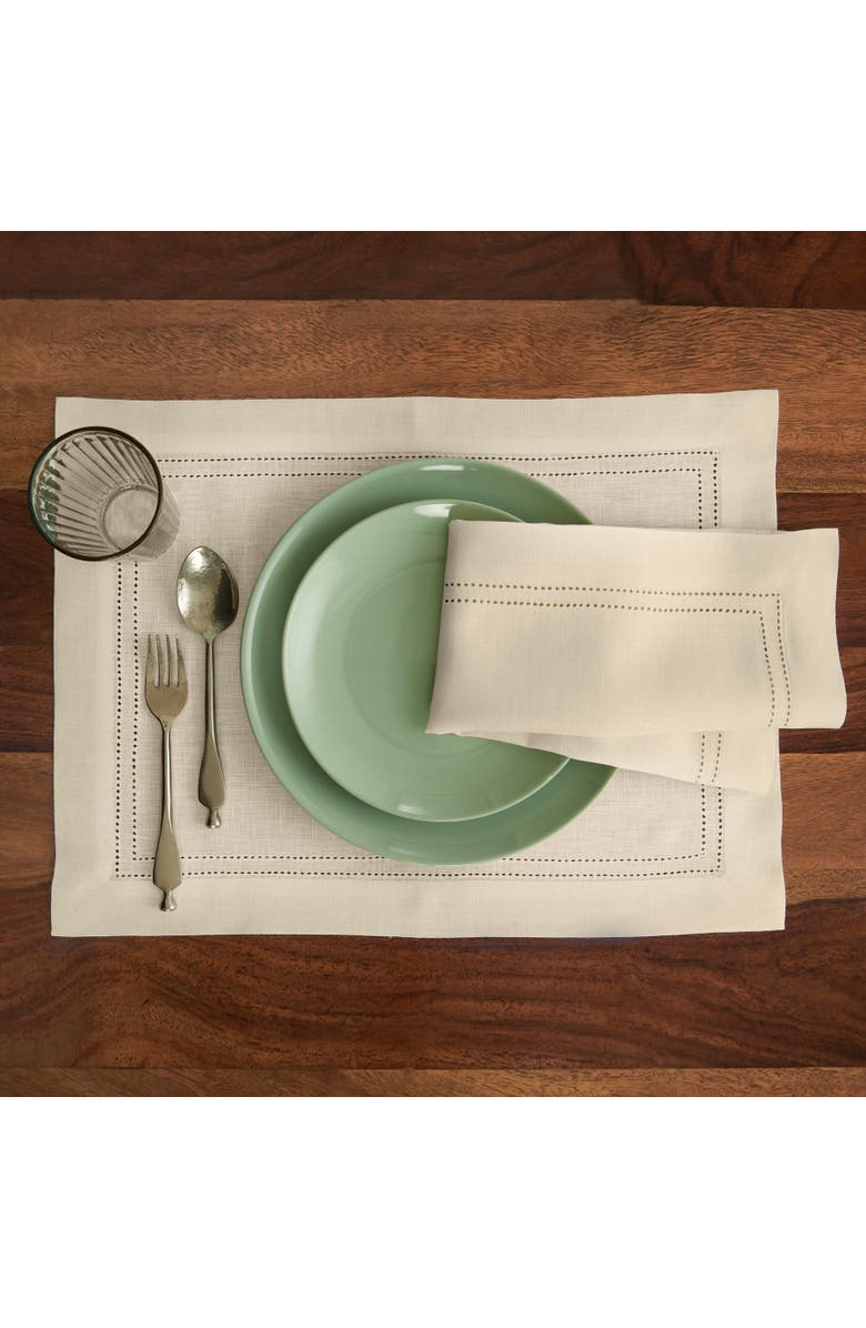 Solino Home Linen Dinner Napkins Set of 4, 20 x 20 Inch for Dining Table, Holiday and Everyday Table Decor - Linen Double Hemstitch, Alternate, color, Ivory