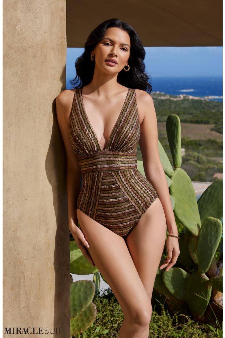 Sparkle Sands Odyssey Plunge One-Piece Swimsuit, Alternate, color, BLACK/ MULTI