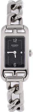 Pre-Owned Hermes Nantucket Quartz Watch Stainless Steel with Aventurine Dial and Diamond Markers 17