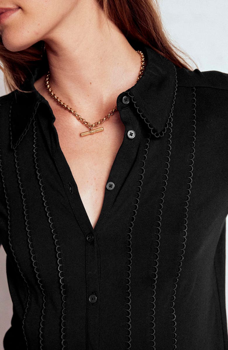 Boden Picot Trim Jersey Button-Up Shirt, Alternate, color, Black