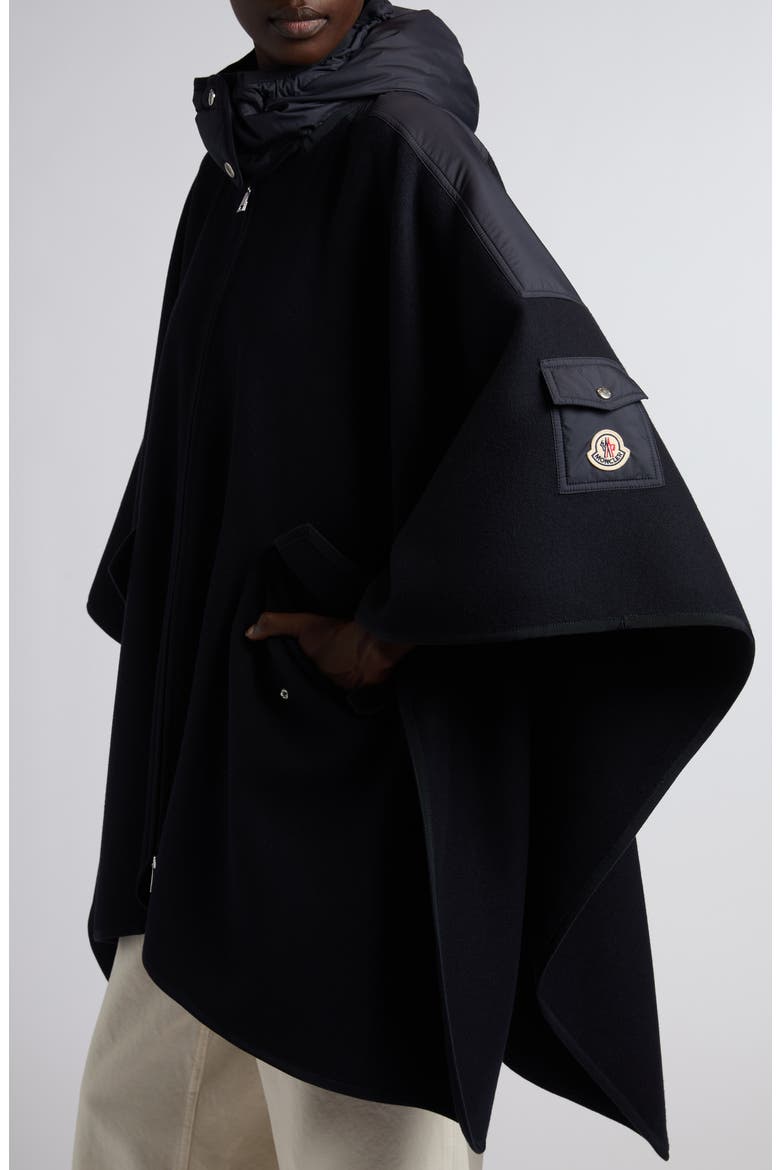 Hooded Wool Blend Cape, Alternate, color, BLUE