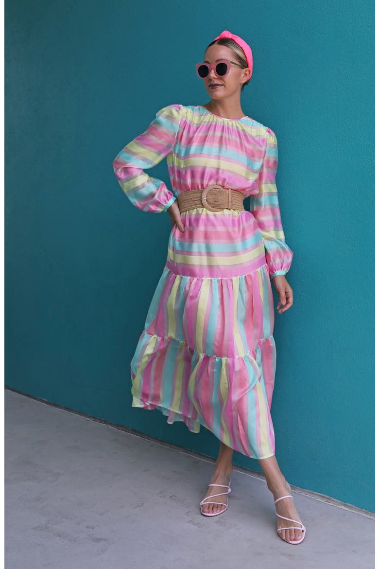 x Atlantic-Pacific Long Sleeve Stripe Tiered Organza Dress, Alternate, color, PINK MULTI CANDY STRIPE
