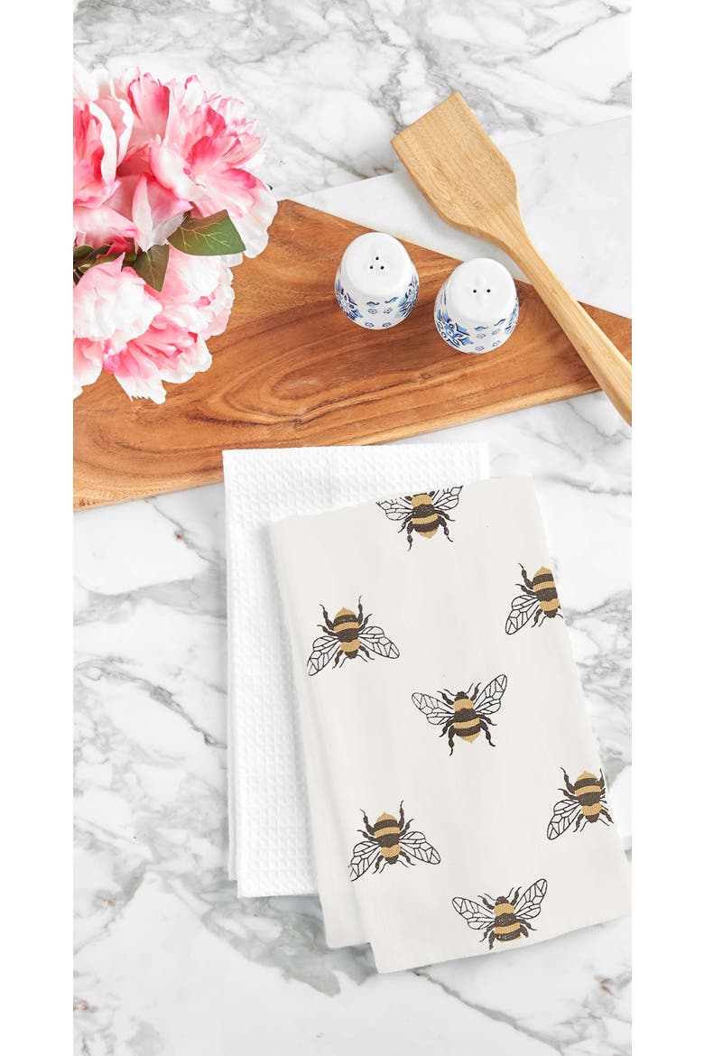 Bumble Bee Printed Cotton Kitchen Towel, Alternate, color, White