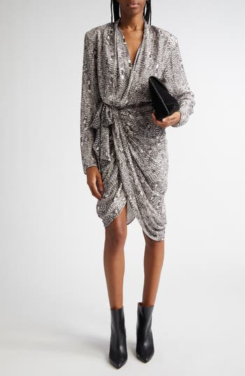 【送料&関税込】Isabel Marant Cleora Long-sleeved Dress Isabel Marant Cleora Print Draped Long Sleeve Silk Blend
