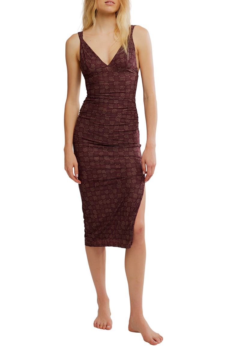 Print Mesh Body-Con Dress, Main, color, BROWN COMBO