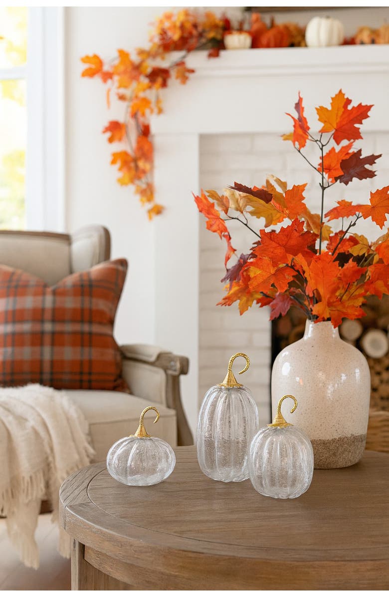 Transpac Clear Harvest Crackle Glass Pumpkin Set of 3 Decorative Fall, Alternate, color, Clear
