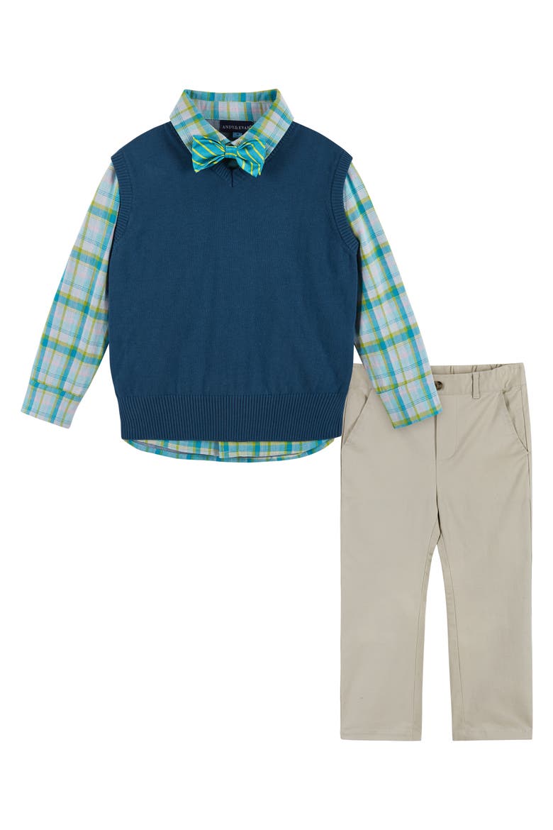 Kids' Bow Tie, Sweater Vest, Button-Up Shirt & Pants Set, Main, color, NAVY