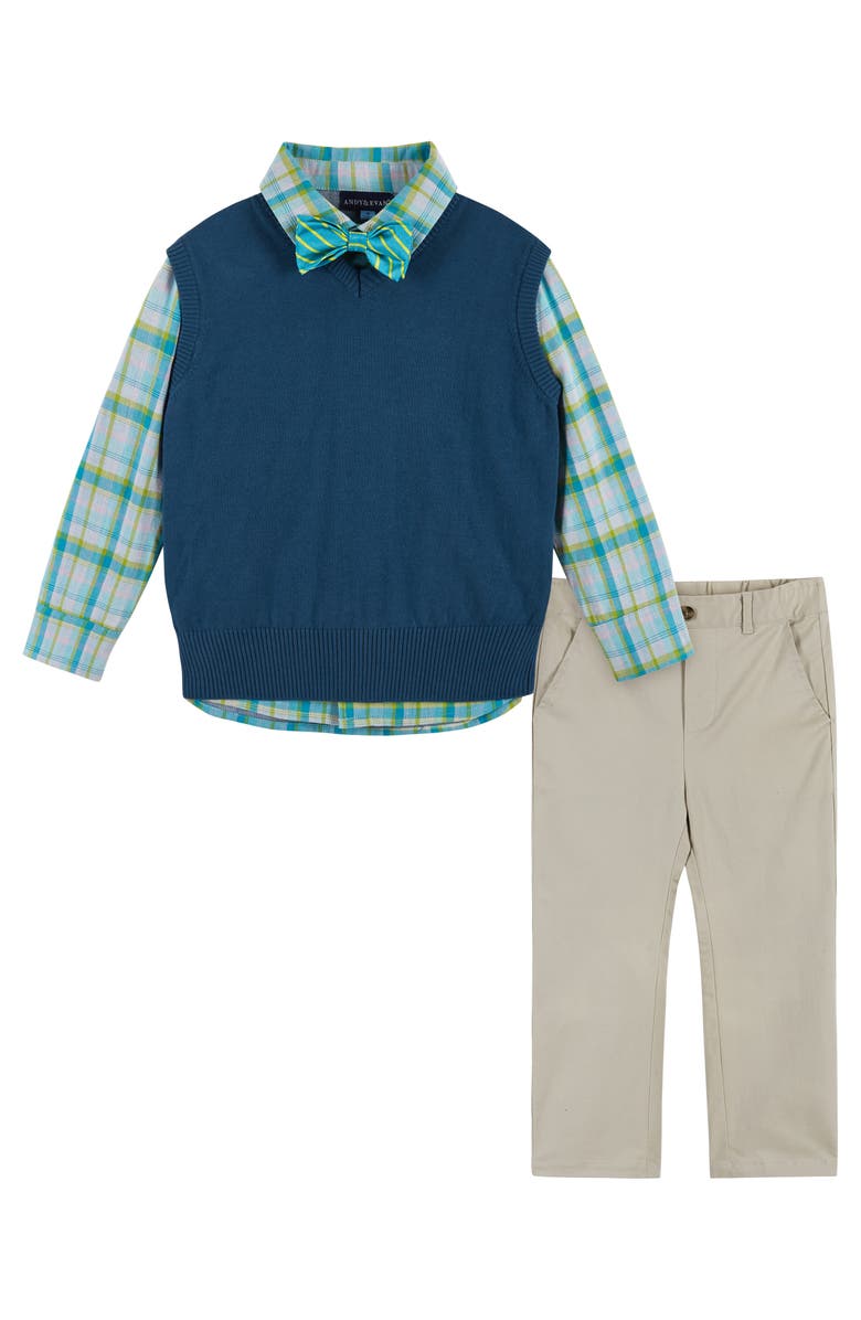 Andy & Evan Kids' Bow Tie, Sweater Vest, Button-Up Shirt & Pants Set, Main, color, Navy