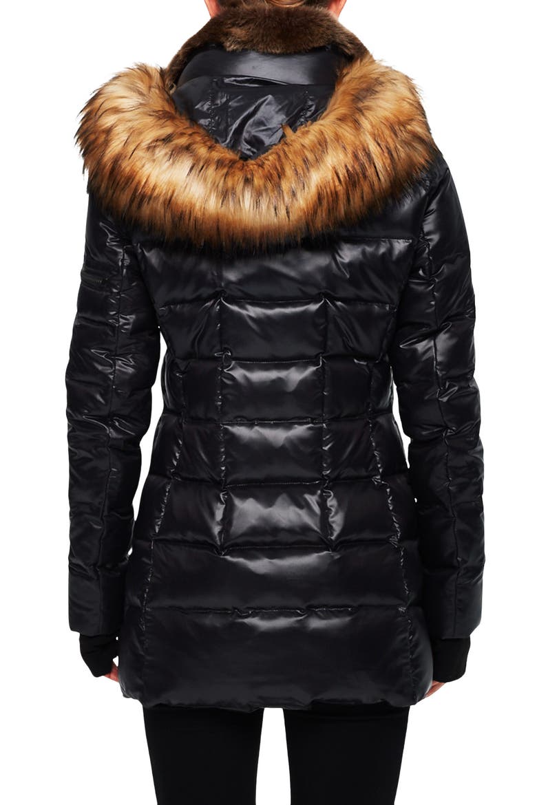 Chelsea Water Repellent Puffer Coat with Faux Fur Trim, Alternate, color, JET/ NATURA