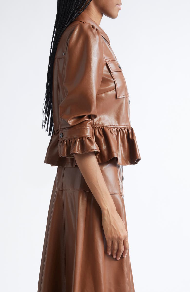 Cinq à Sept Delanie Faux Leather Peplum Jacket, Alternate, color, Dark Sepia