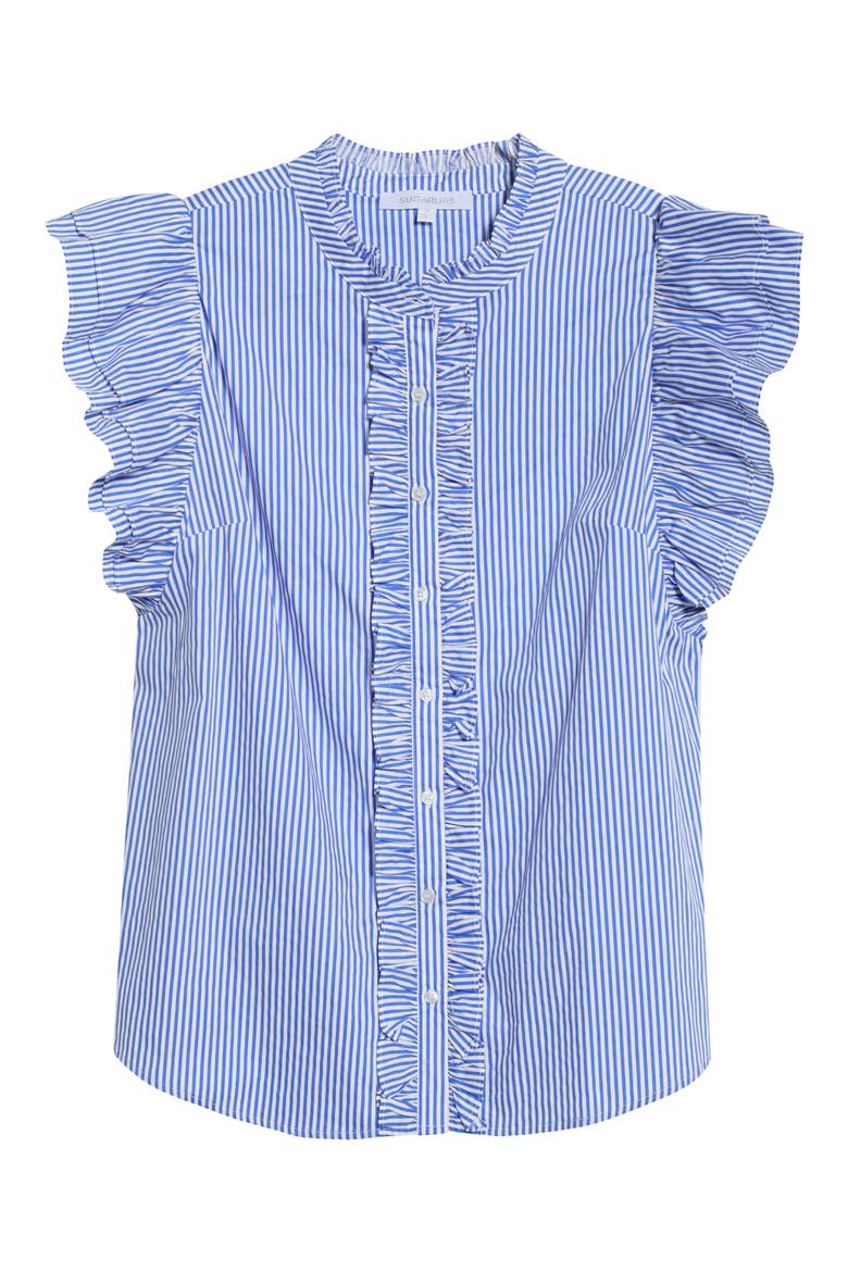 Sherah Stripe Ruffle Shirt, Alternate, color, BLUE-WHITE-STRIPE
